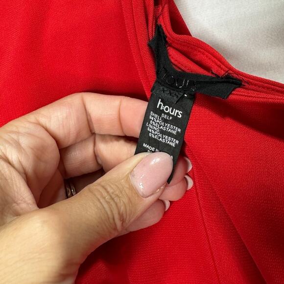 h:ours Morgan Red One Shoulder Long Sleeve Ruched Mini Dress | Size XXS - Picture 7 of 8